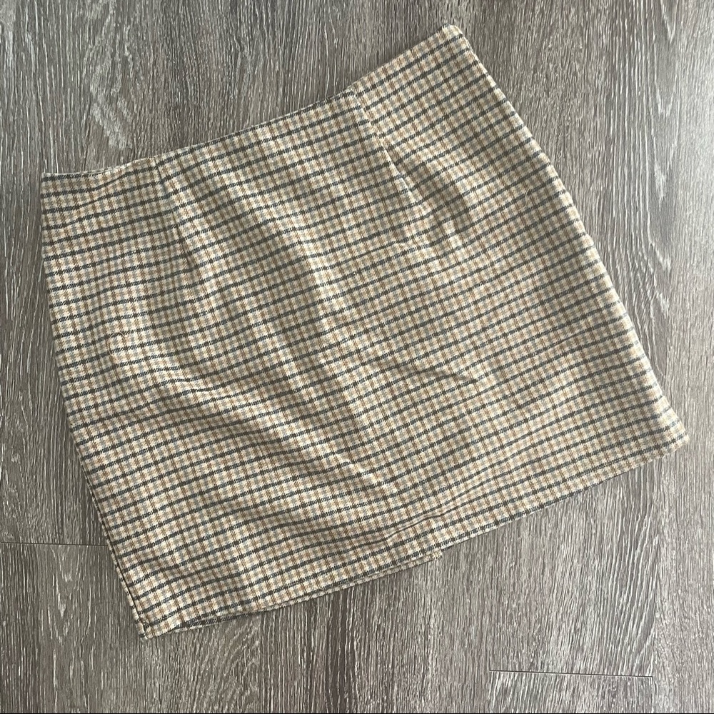 She + Sky Plaid Mini Skirt in Beige and Black